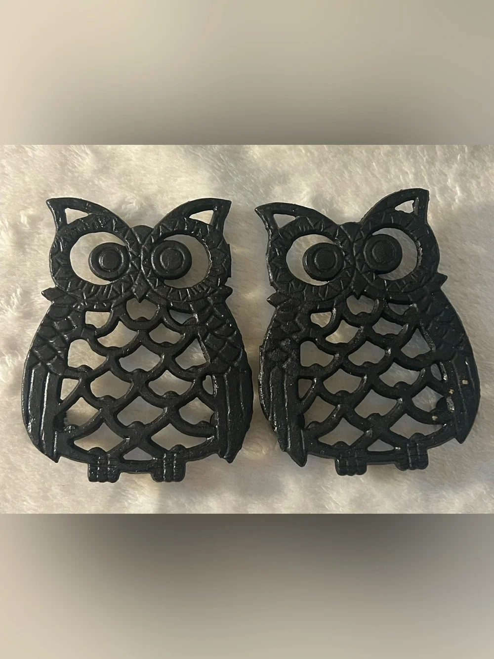 Vintage Cast Iron Owl Trivets - Set of 4
